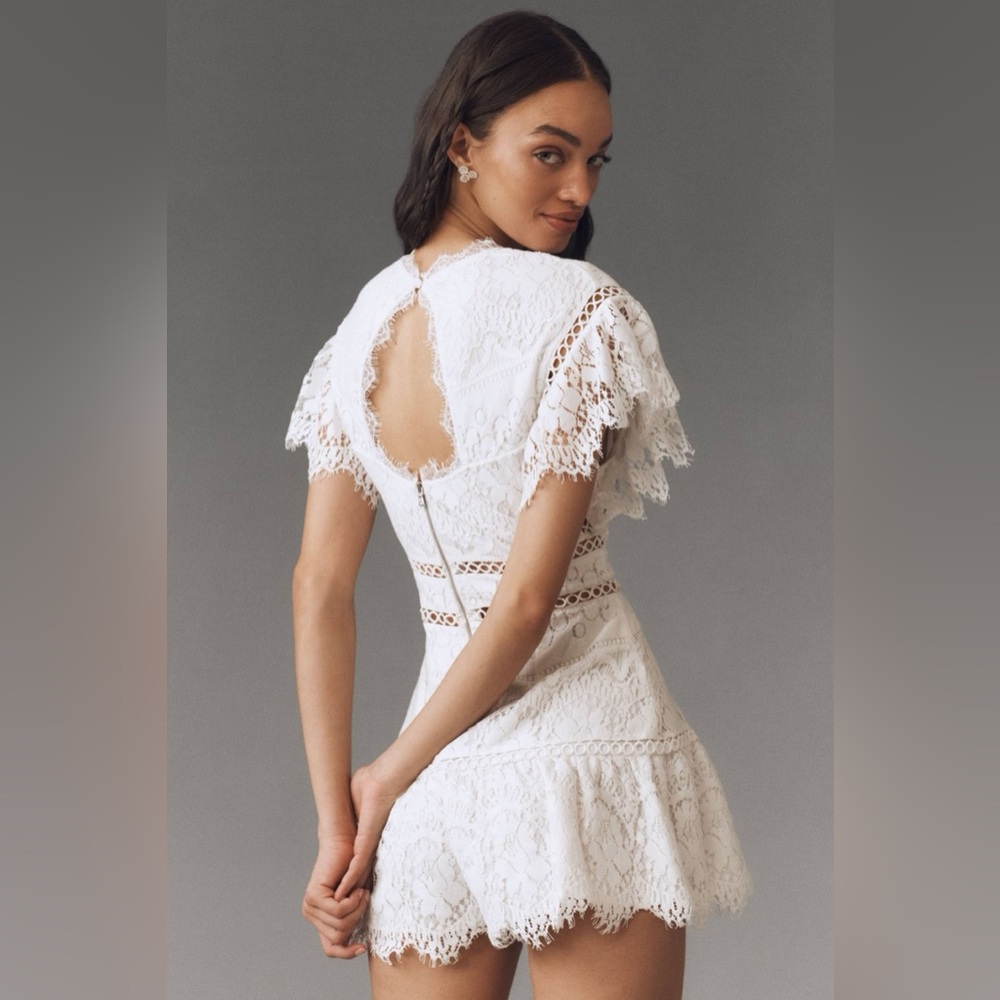 Saylor Shanice Ruffle-Sleeve Back-Cutout Lace Romper - Picture 3 of 16